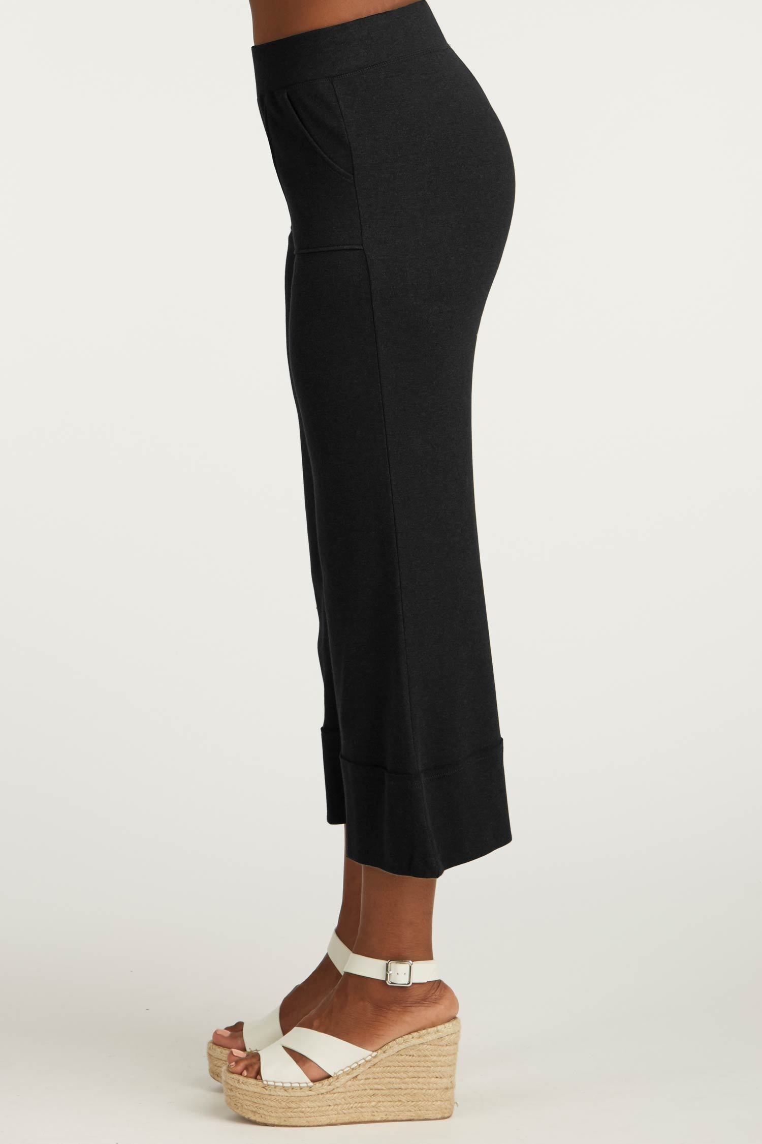 Womens Organic Cotton Pants | Cropped Wide Leg Pant | Black
