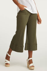 Womens Organic Cotton Pants | Cropped Wide Leg Pant | Green