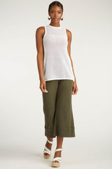 Womens Organic Cotton Pants | Cropped Wide Leg Pant | Green