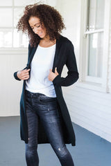 Womens Organic Cotton Sweater | Essential Knit Cardigan | Black
