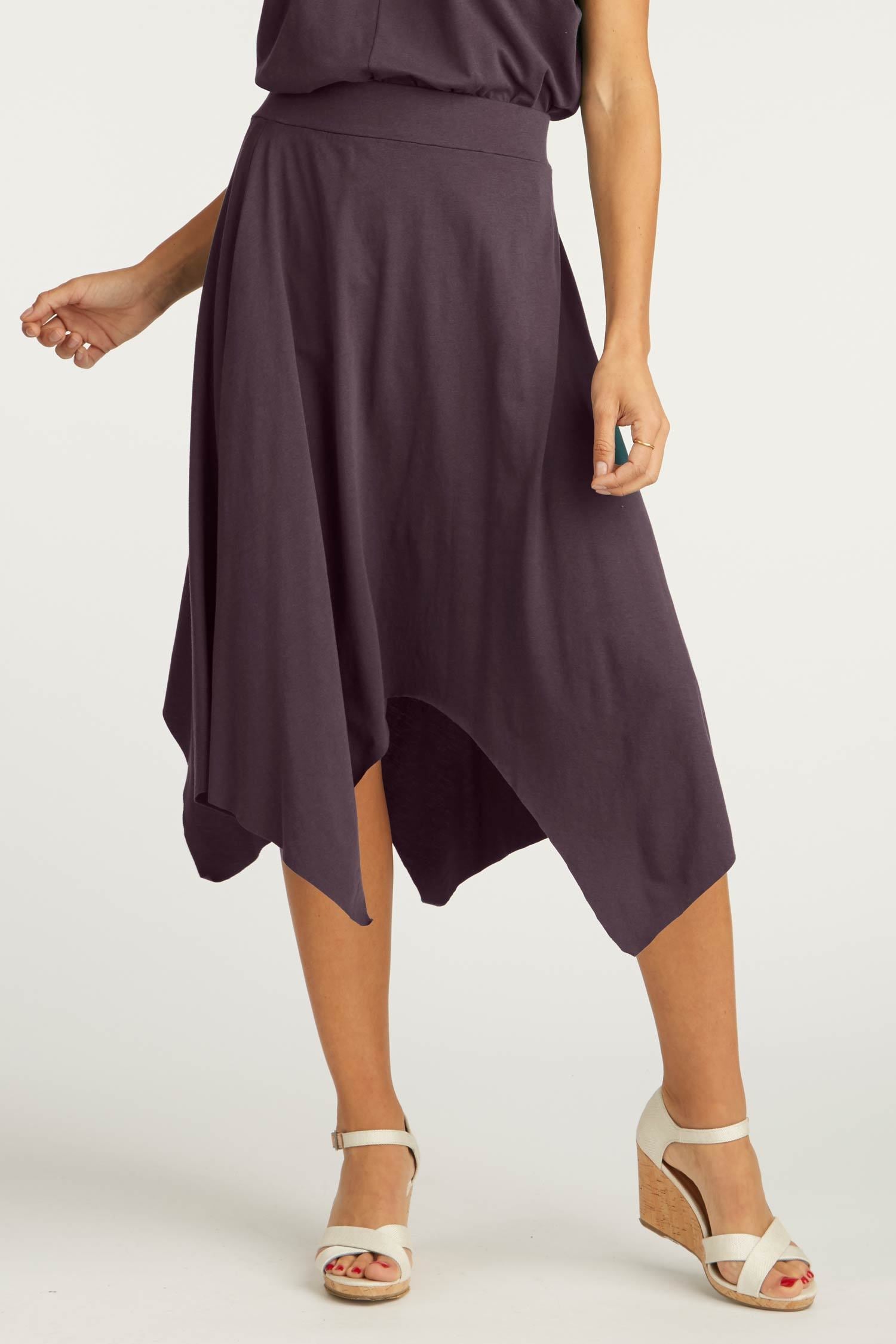 Womens Organic Cotton Skirts | Handkerchief Hem Skirt | Plum Purple | Indigenous