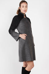 Womens Knit and Boiled Wool Alpaca Coat | Gray Black 