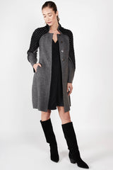 Womens Knit and Boiled Wool Alpaca Coat | Gray Black 