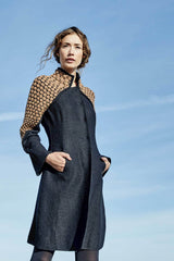Womens Alpaca Wool Coat | Black Boiled Wool + Artisan Knit