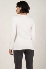 Womens Organic Cotton Top | Essential Long Sleeve Scoop Tee | Ivory