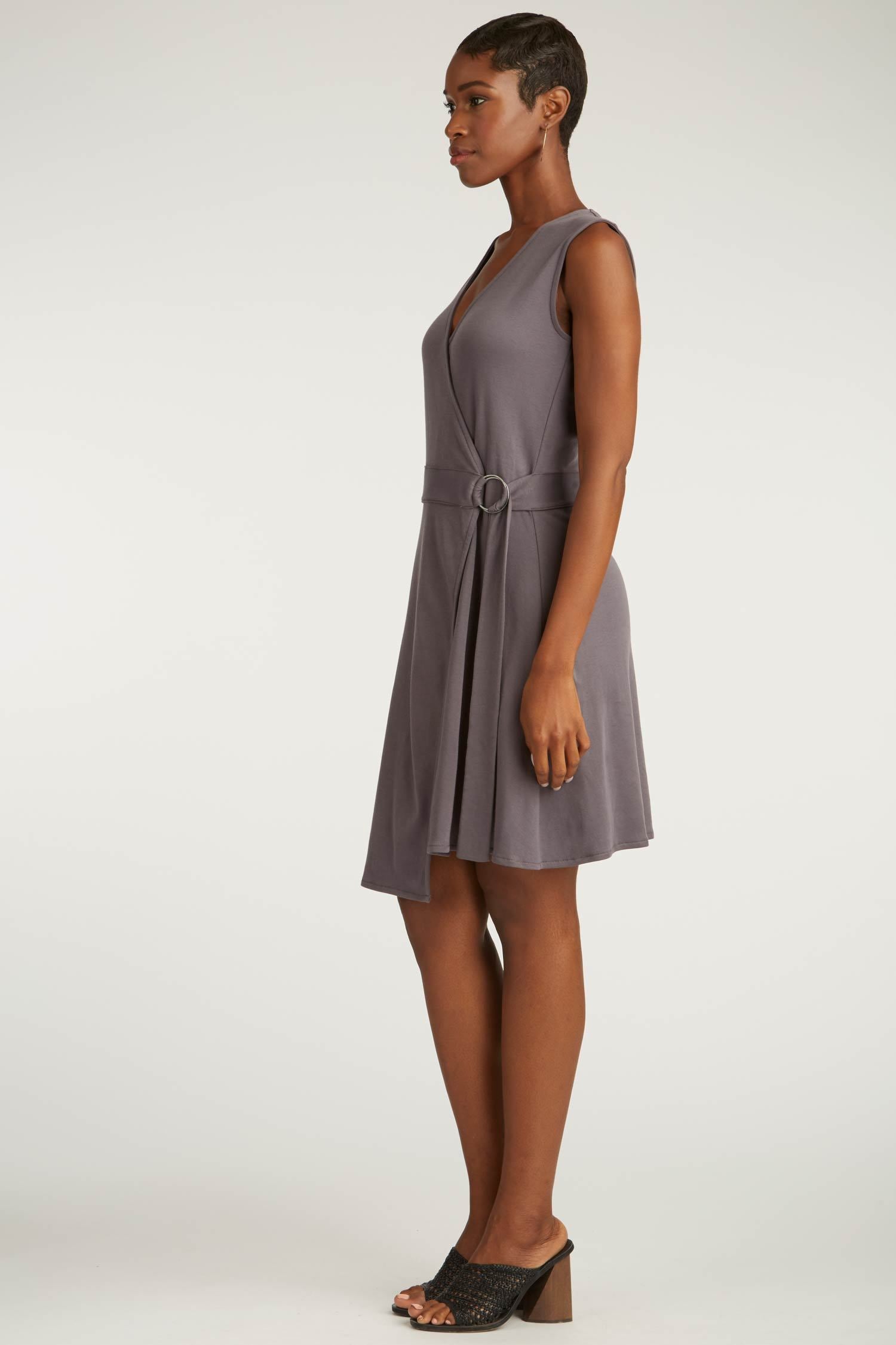 Womens Organic Cotton Dress | Purple Gray | Black Ring Wrap Dress