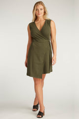Womens Organic Cotton Dress | Moss Green | Black Ring Wrap Dress