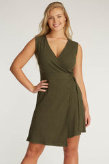 Womens Organic Cotton Dress | Moss Green | Black Ring Wrap Dress