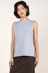 Womens Organic Cotton Tank Top | Essential Slub Shell Blouse | Blue