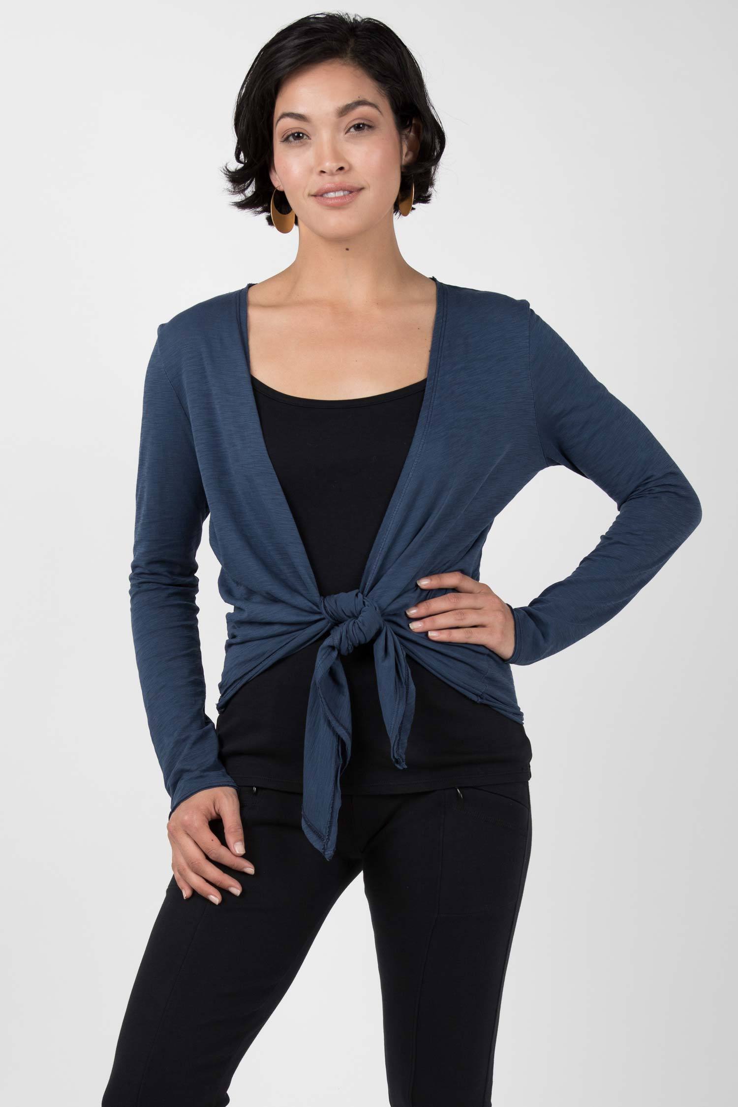 Womens Organic Cotton Tie Front Cardigan | Blue