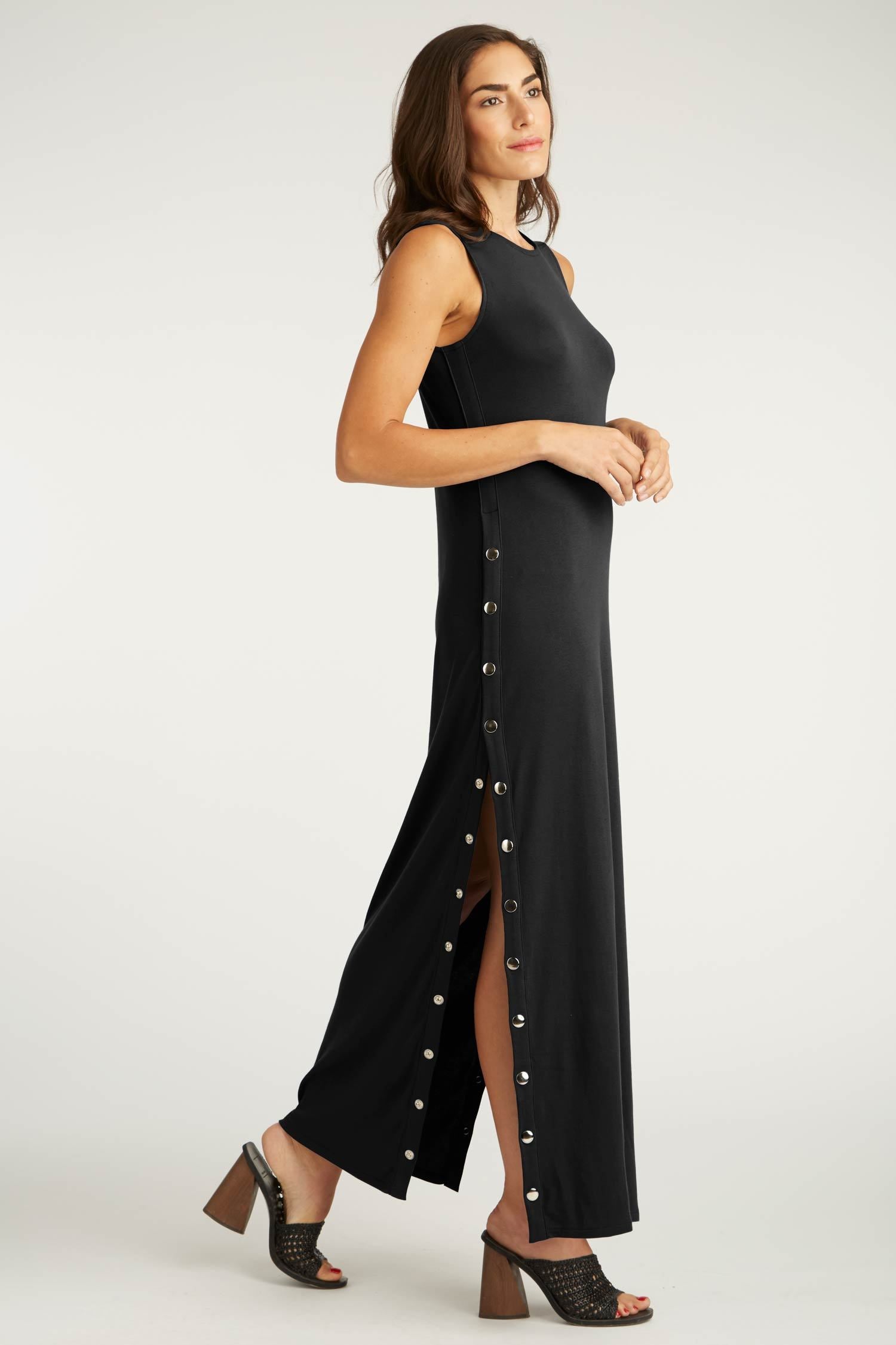 Womens Organic Cotton Dress | Snap Maxi Dress | Black