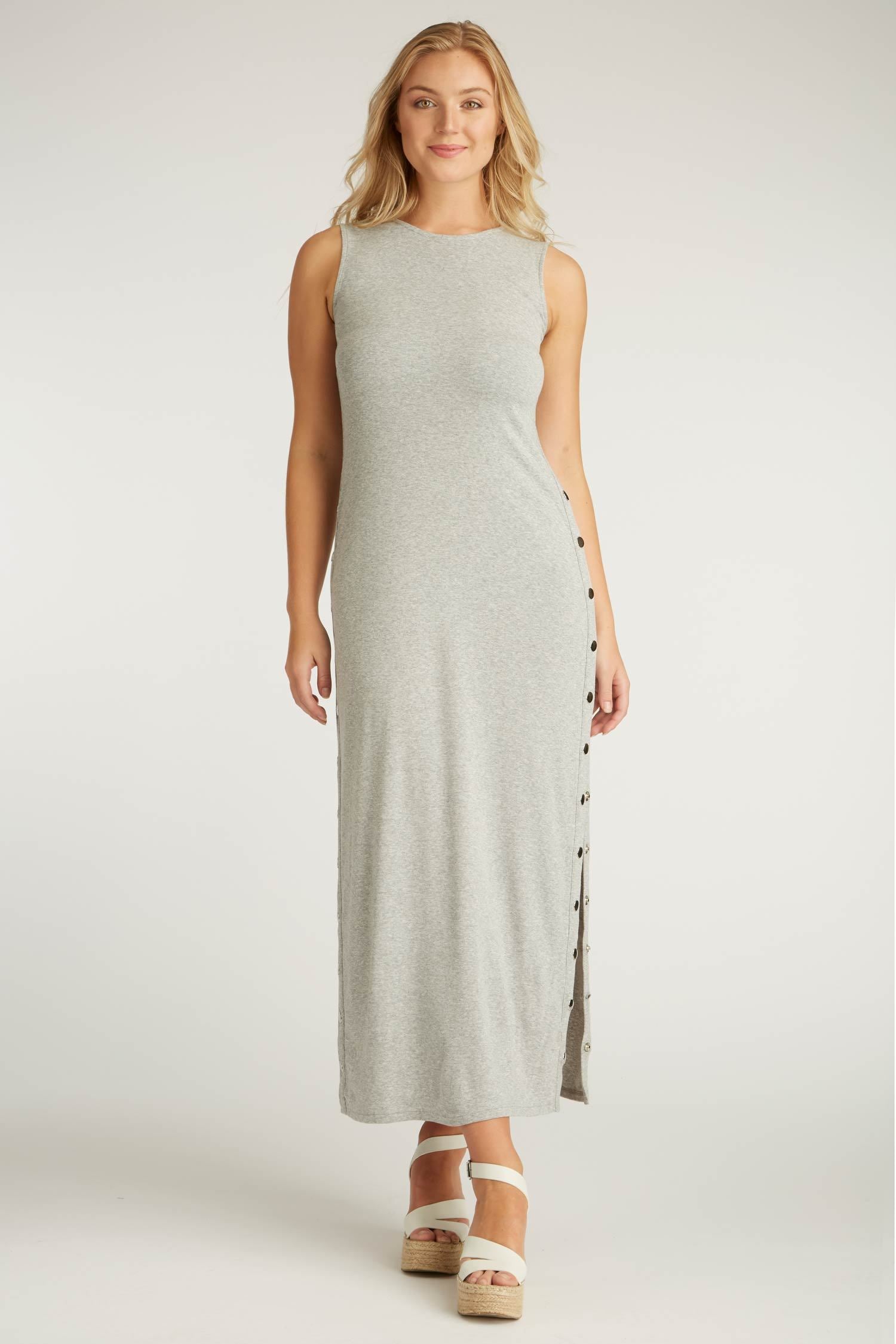 Womens Organic Cotton Dress | Snap Maxi Dress | Silver