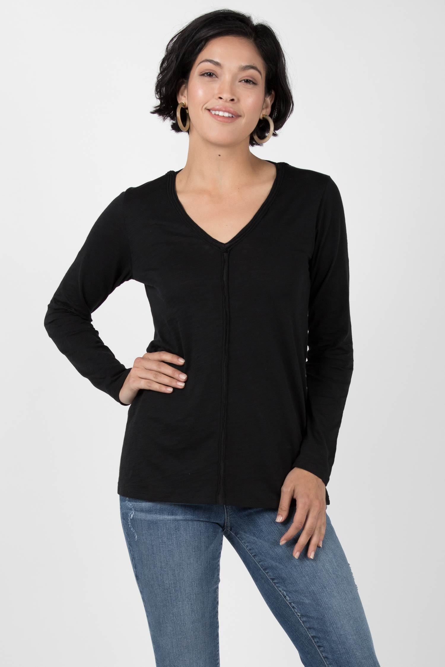 Womens Organic Cotton Shirt | Reversible V Neck Top | Black