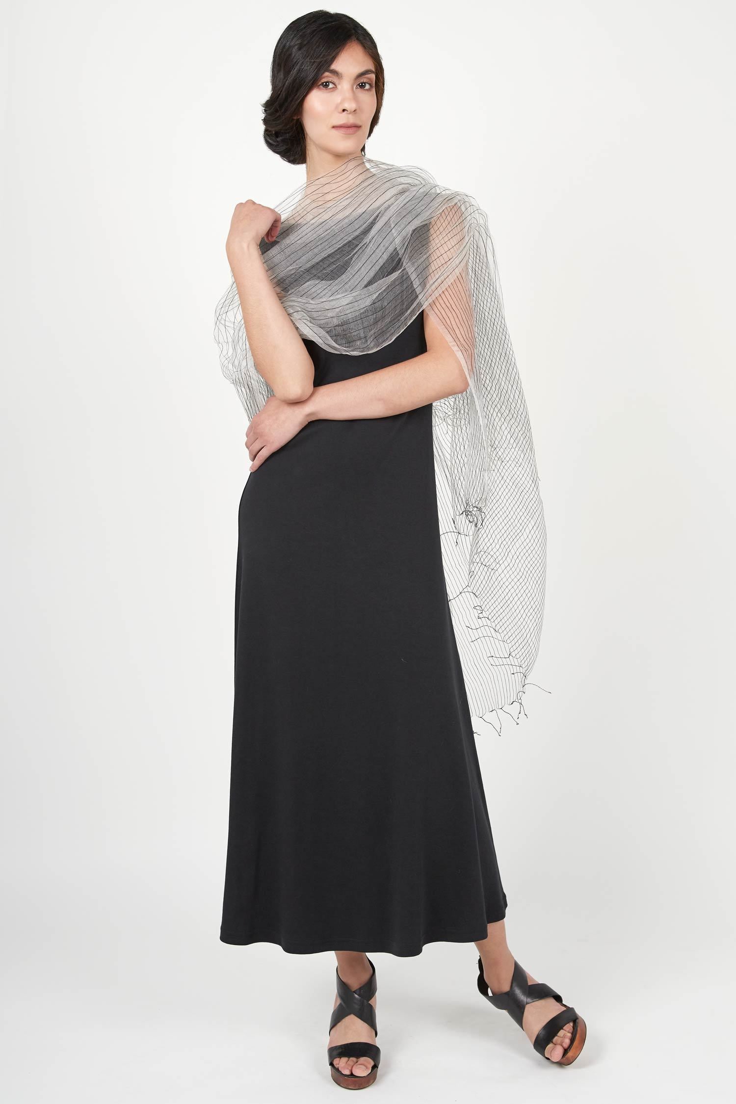 Womens Silk Scarf | Black White Pattern | Fair Trade Handloomed