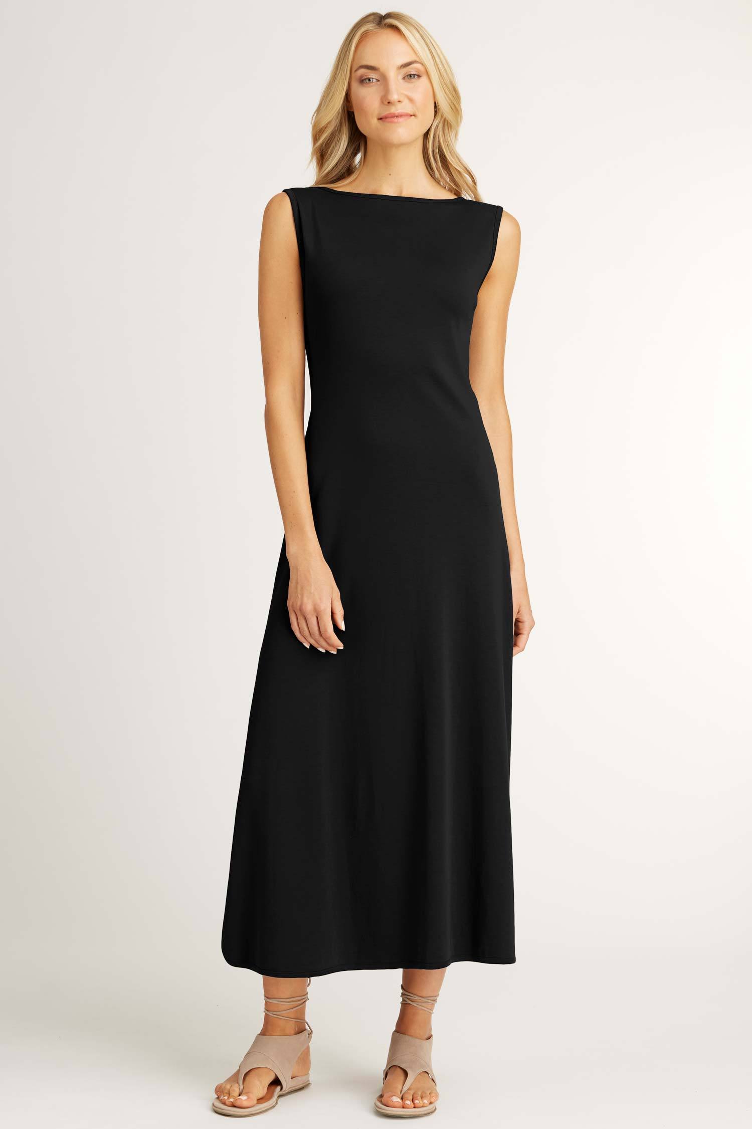 Womens Boatneck Maxi Dress in Black | Slow Fashion