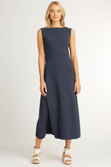 Womens Boatneck Maxi Dress in Navy Blue | Sustainable Fashion