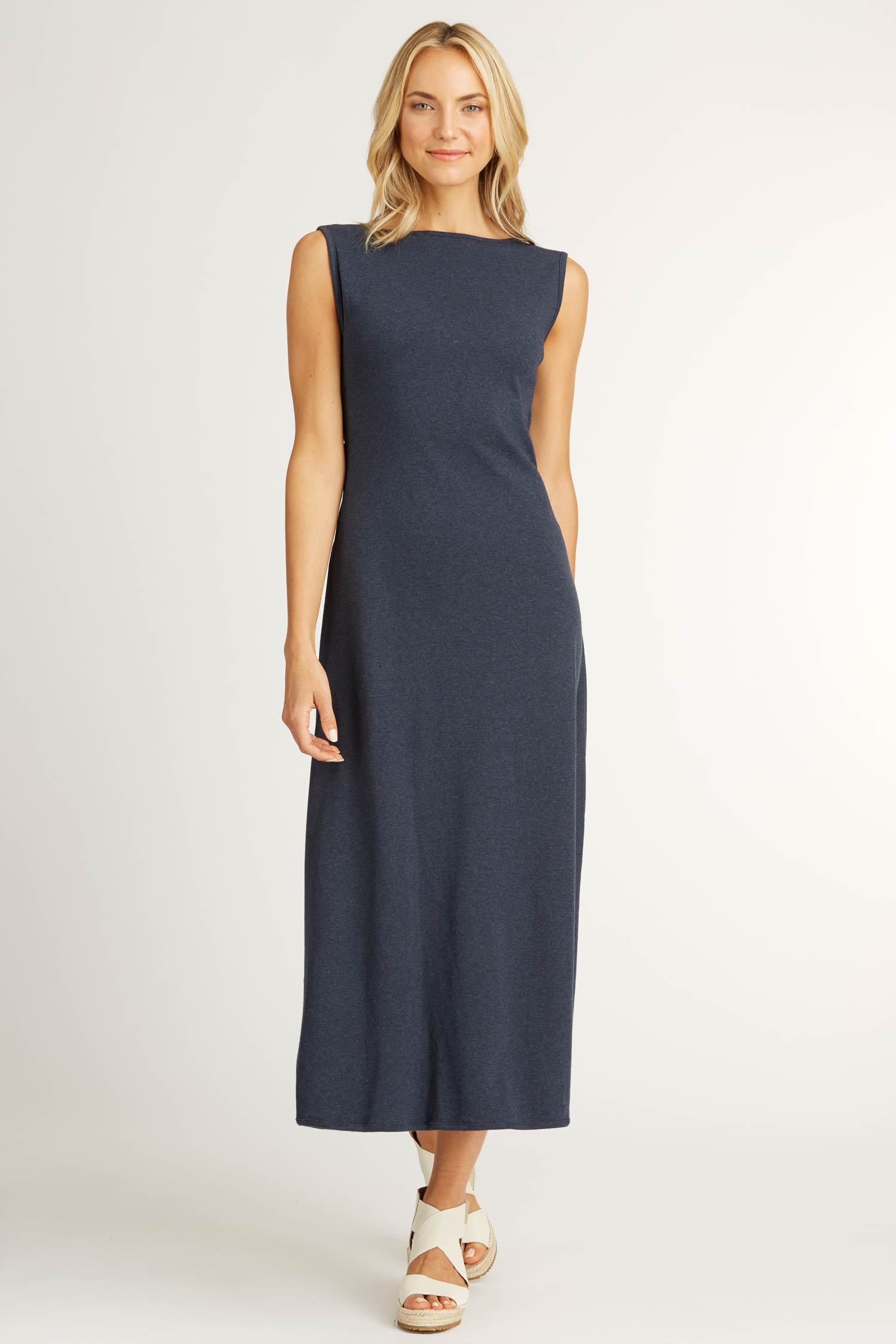 Womens Boatneck Maxi Dress in Navy Blue | Organic Cotton Clothing