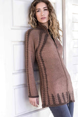 Womens Organic Cotton Sweater | Brown | Cable Zip Cardigan