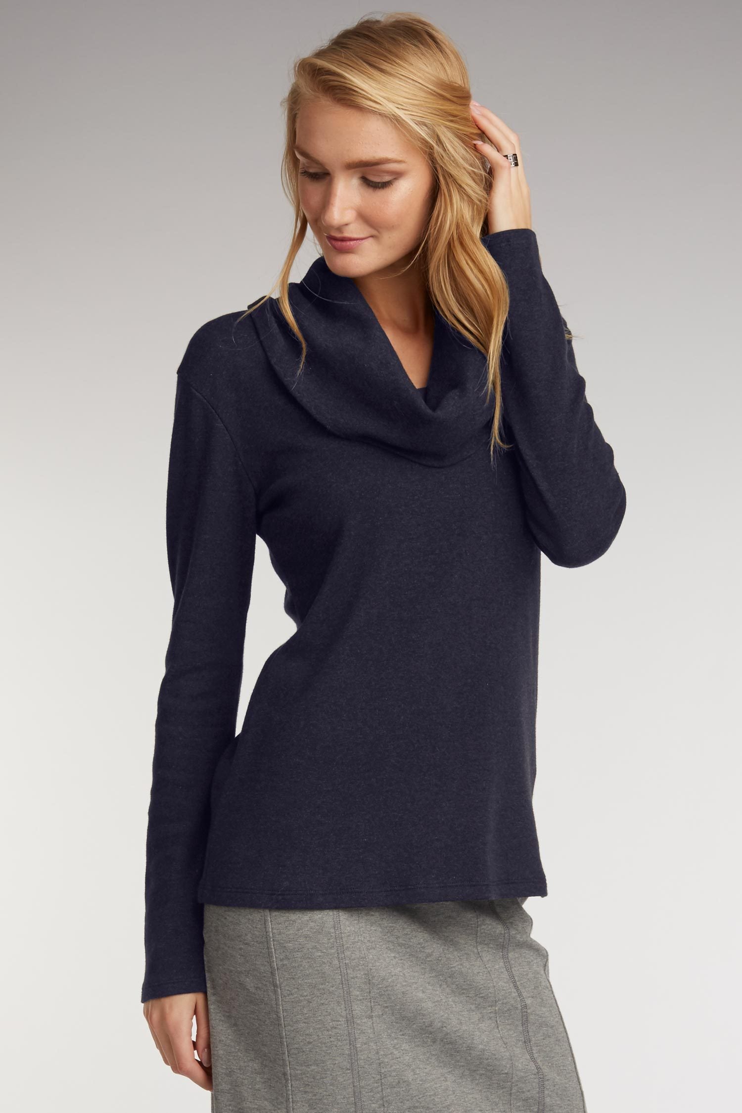 Womens Cowl Neck Top in Navy Blue Organic Cotton