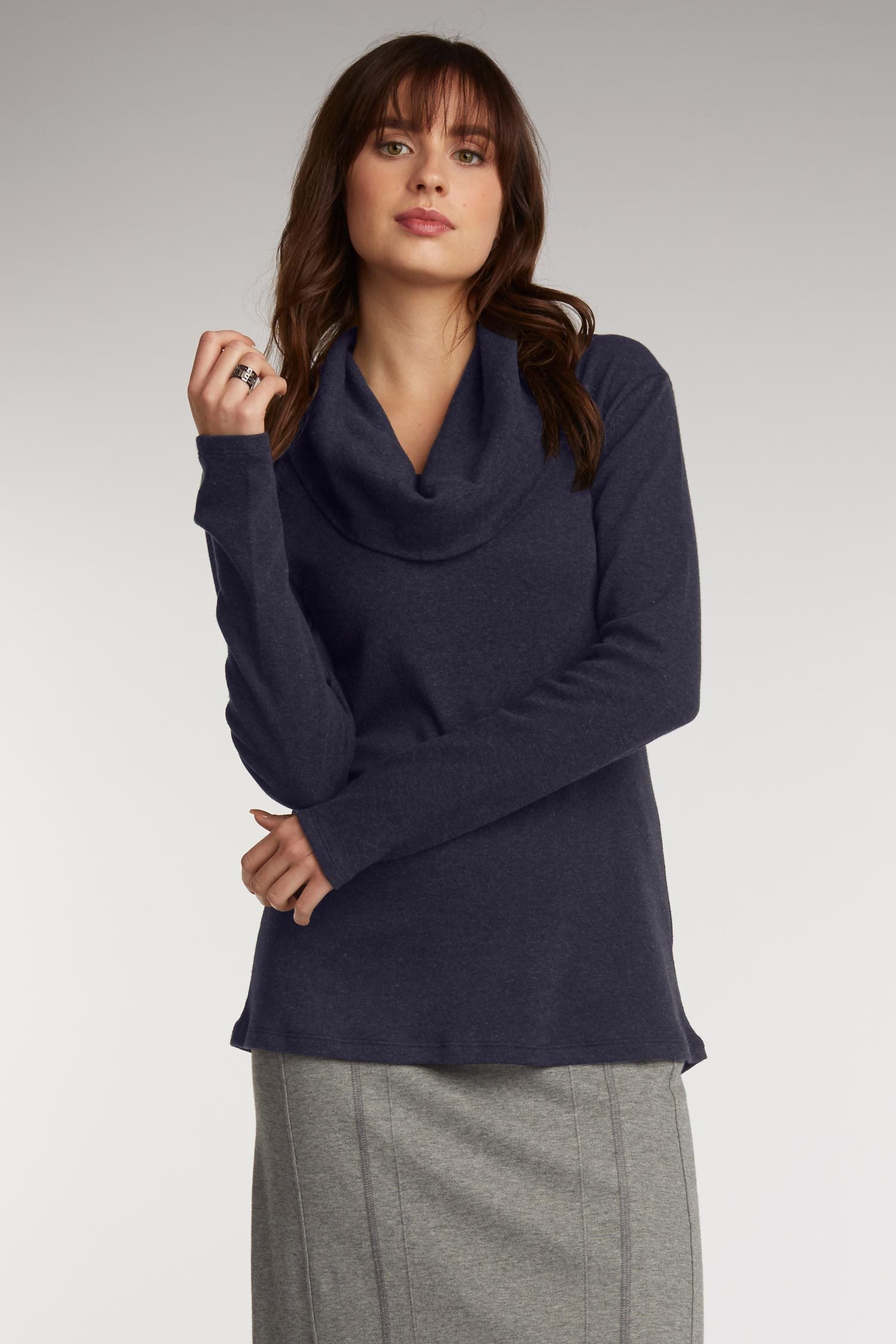 Womens Cowl Neck Top in Navy Blue | Sustainable Fashion