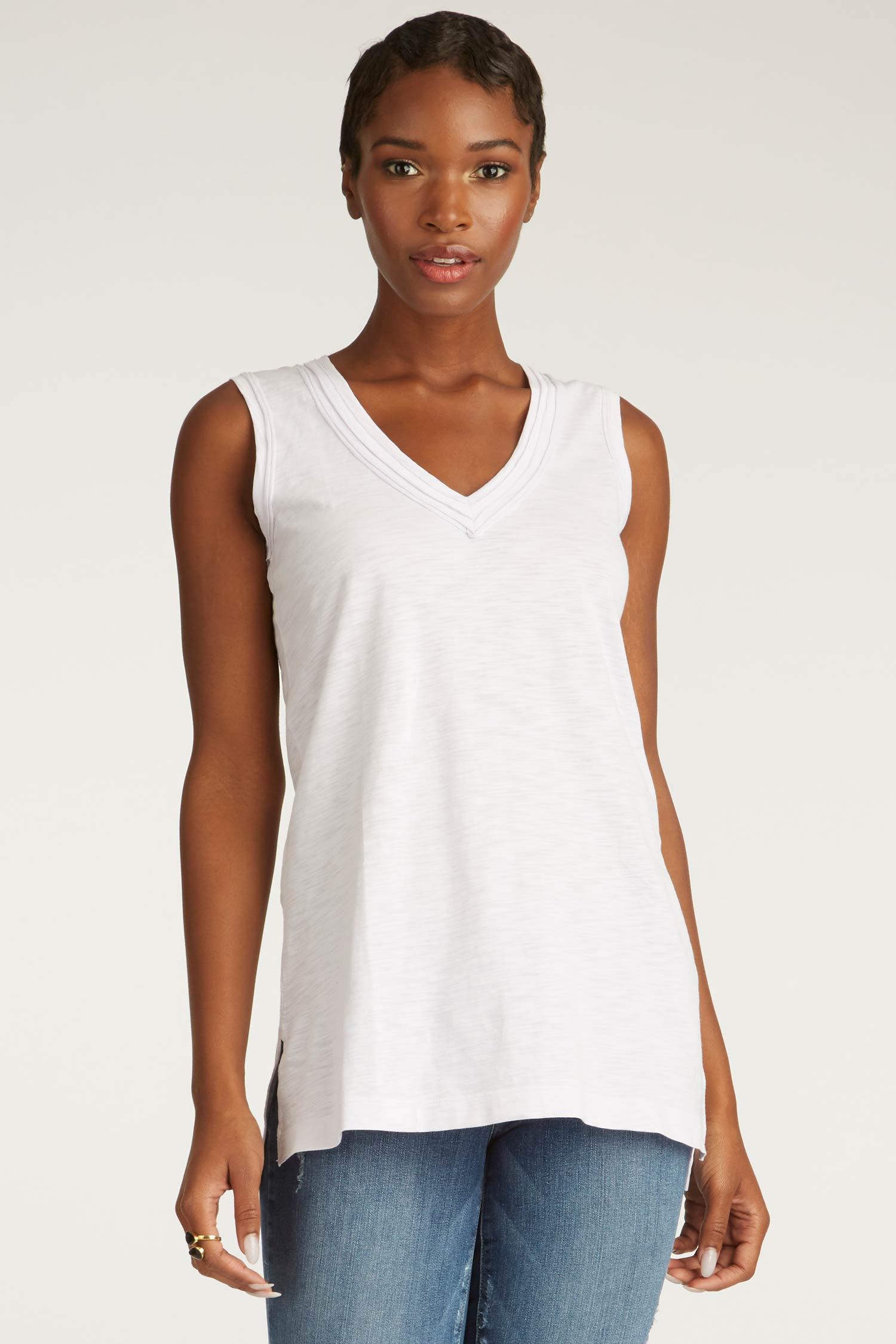 womens tank top white long v neck tee organic cotton clothing basics for women