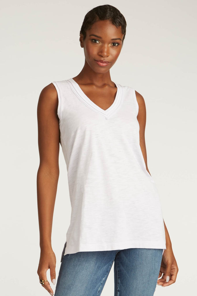 womens tank top white long v neck tee organic cotton clothing for women